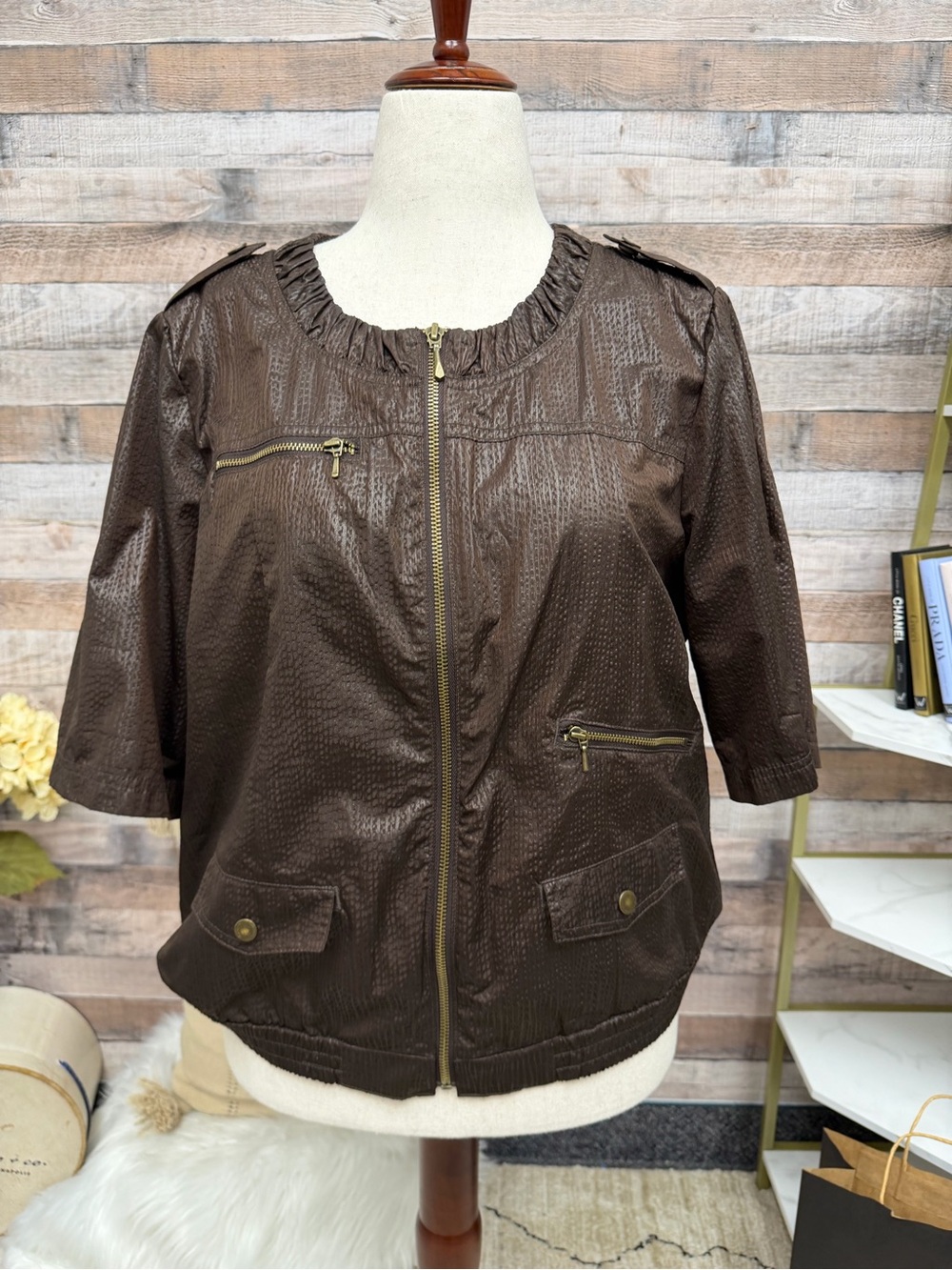 Chico's Zenergy Brown Bomber Style Jacket 2